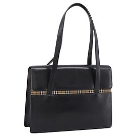 Borsa Tote Burberrys Pelle Nero Argento Auth bs37491 Nero Argento