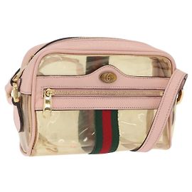 Bolsa de Ombro GUCCI Web Sherry Line em Vinil Transparente e Dourado 517350 Auth 206888 Dourado Outro