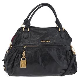 Miu Miu Hand Bag Leather 2way Black Gold Auth 167663M Black Golden