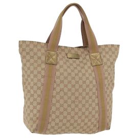 Borsa Tote GUCCI GG Canvas Sherry Line Beige 189669 Auth 206454 Beige