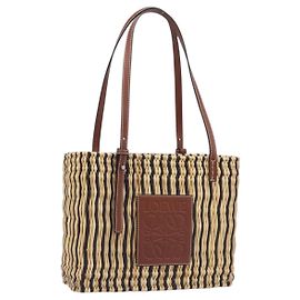 Saco Tote LOEWE Raffia Beige Silver Auth 206724M Prata Bege
