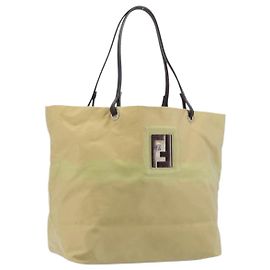 Borsa Tote FENDI Nylon Beige Silver Auth 205270 Argento Beige