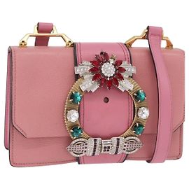 Bolso de hombro Miu Miu de piel rosa dorado Auth 206867A Rosa Dorado