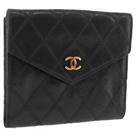 Cartera Compacta Bicolore CHANEL Lamb Skin Black Gold CC Auth 206819 Negro Dorado