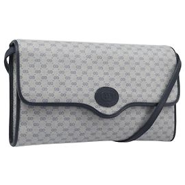 Bolso de hombro GUCCI Micro GG Canvas PVC Navy Gold Auth 206027 Dorado Azul marino