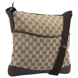 Borsa a tracolla GUCCI GG Canvas Beige Silver 145857 Auth LN086V Argento Beige