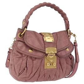 Bolsa de mão Miu Miu em couro 2way Pink Gold Auth 167711A Rosa Dourado
