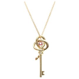 Autre Marque Collar Llave Tiffany Knot en oro rosa con zafiro Dorado