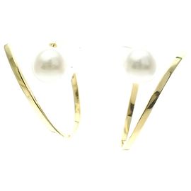 Boucles d'oreilles créoles Tasaki Afine en or jaune 18K avec perle Doré
