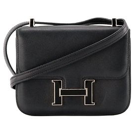 HERMÈS - Bolsa de ombro Constance 14 micro Hermès em couro swift preto Preto