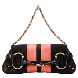 Borsa a tracolla Gucci in tela monogram e seta a righe Nero Rosa