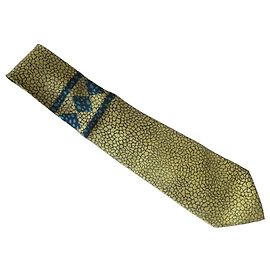 Cravate en soie Gianni Versace Jaune Turquoise Bleu foncé