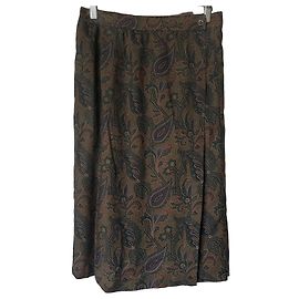 Etro brown wool skirt with paisley print Brown Dark red Dark green Dark blue