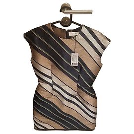 Carven Robe à rayures multicolores Noir Multicolore Beige Vert