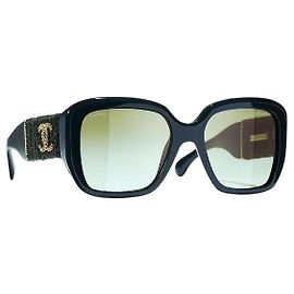 Gafas de sol Chanel CC Tweed Oversized Dorado Verde oscuro