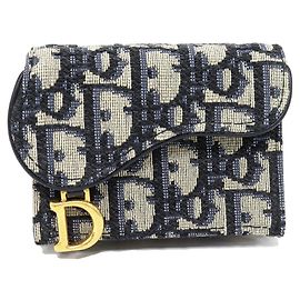Carteira Dior Saddle em tela Oblique e pele de vitelo, com três dobras Azul Outro