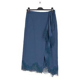 Saia midi azul petróleo A.L.C com acabamento em renda Azul