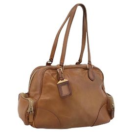 PRADA Tote Bag Leder Beige Gold Andere