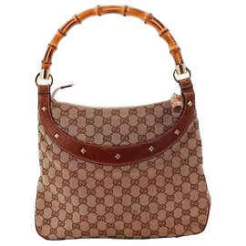 Gucci Monogram Schultertasche mit Bambusgriff Braun