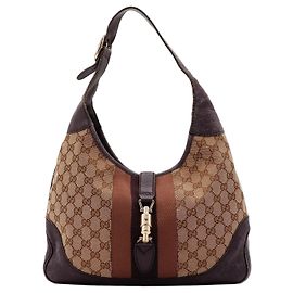 Borsa Hobo Gucci Jackie Monogram Canvas Medium Marrone Beige