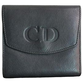 Dior 30 Montaigne Wallet Navy Blue Leather Black