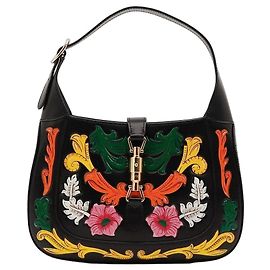 Gucci Borsa Jackie 1961 in pelle nera con ricami floreali Nero Multicolore