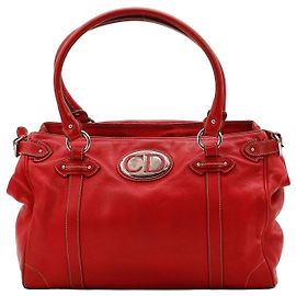 Sac Tote Christian Dior en cuir rouge avec logo CD Rouge
