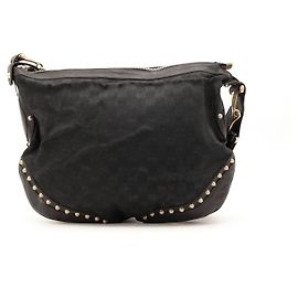 Borsa a tracolla borchiata in tela monogram e pelle Gucci Nero