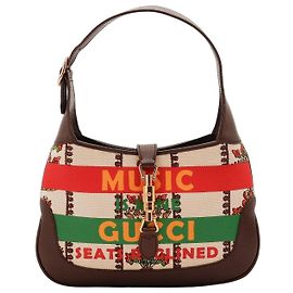 Bolsa Hobo Gucci Jackie 1961 "The "F"" Marrom Vermelho Bege Dourado Verde