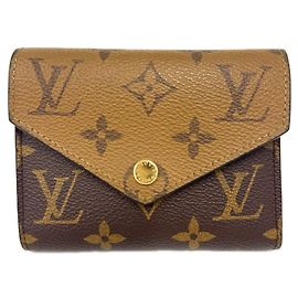 Louis Vuitton Monogram Reverse Portefeuille Victorine Tri-fold Wallet Marrone Beige
