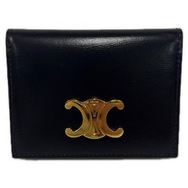 Céline Celine Kartenetui aus schwarzem Leder Schwarz