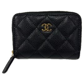 Portamonete Chanel Matelassé Coco Mark Nero D'oro