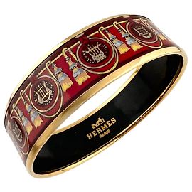 Hermès Brazalete de metal esmaltado rojo Hermes GM Roja