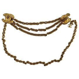 Chanel Vintage Interlocking Quilted CC Logo Metal Chain-Link Belt Gold Plated Golden