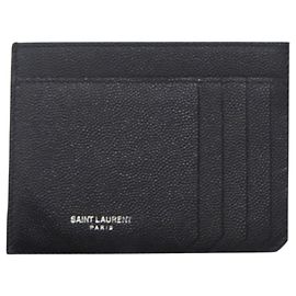 Yves Saint Laurent Black Leather Card Case Black
