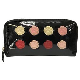Portefeuille long CHANEL en cuir verni noir Noir