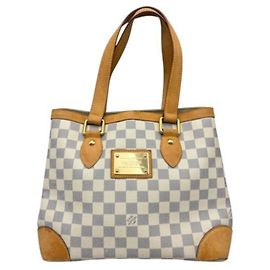 Louis Vuitton Damier Azur Hampstead MM Handtasche Braun Weiß Beige