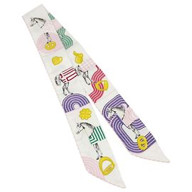Hermès  Foulard Twilly HERMES in rosa, viola e bianco Rosa Bianco Porpora
