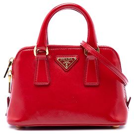Prada Mini Borsa Promenade in Saffiano Vernice rossa Rosso