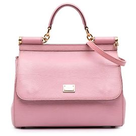 Bolsa Miss Sicily Dolce & Gabbana em couro de bezerro com relevo de lagarto, rosa, tamanho Medium Rosa