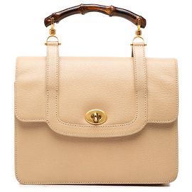 Bolso Gucci de piel de becerro beige con asa de bambú y cierre giratorio Beige