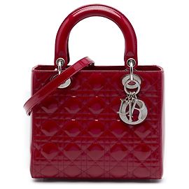 Dior Red Medium Patent Cannage Lady Dior Rosso Bordò