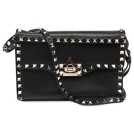 Valentino Borsa a tracolla Rockstud in pelle nera Small con chiusura flip lock Nero