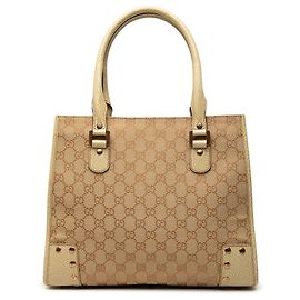 Sac cabas Gucci Brown GG Canvas Nailhead Marron Marron clair