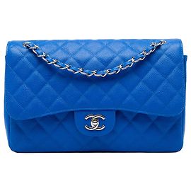 Chanel Blue Jumbo Classic Caviar Double Flap Blu