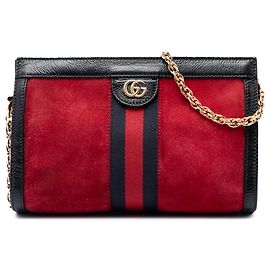Gucci Red Small Suede Web Ophidia Chain Crossbody Rouge