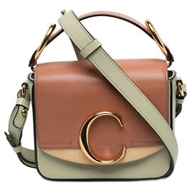 Bolsa Satchel Mini C Chloé em couro de bezerro tricolor marrom Marrom