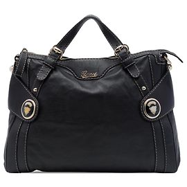mala Gucci Boule com pega superior em pele de vitelo preta e brasão Preto