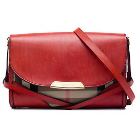 Borsa a tracolla Burberry Bridle Abbott in pelle rossa e tela House Check Rosso
