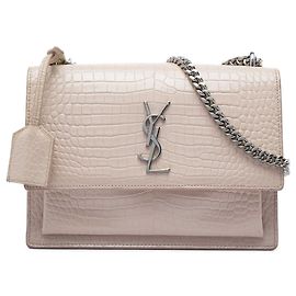 Autre Marque Saint Laurent Bolsa Crossbody Sunset Monogram em Couro com Relevo de Crocodilo Marrom Medium Marrom Bege